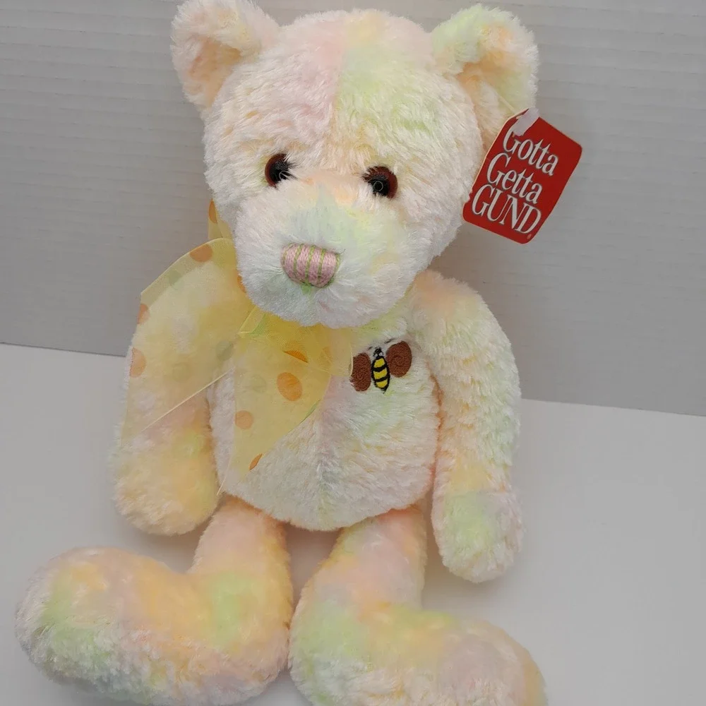 Gund Buzz Bee Bear 15028 Pastel Tie Dye Plush Bumblebee Embroidery NWT 12in